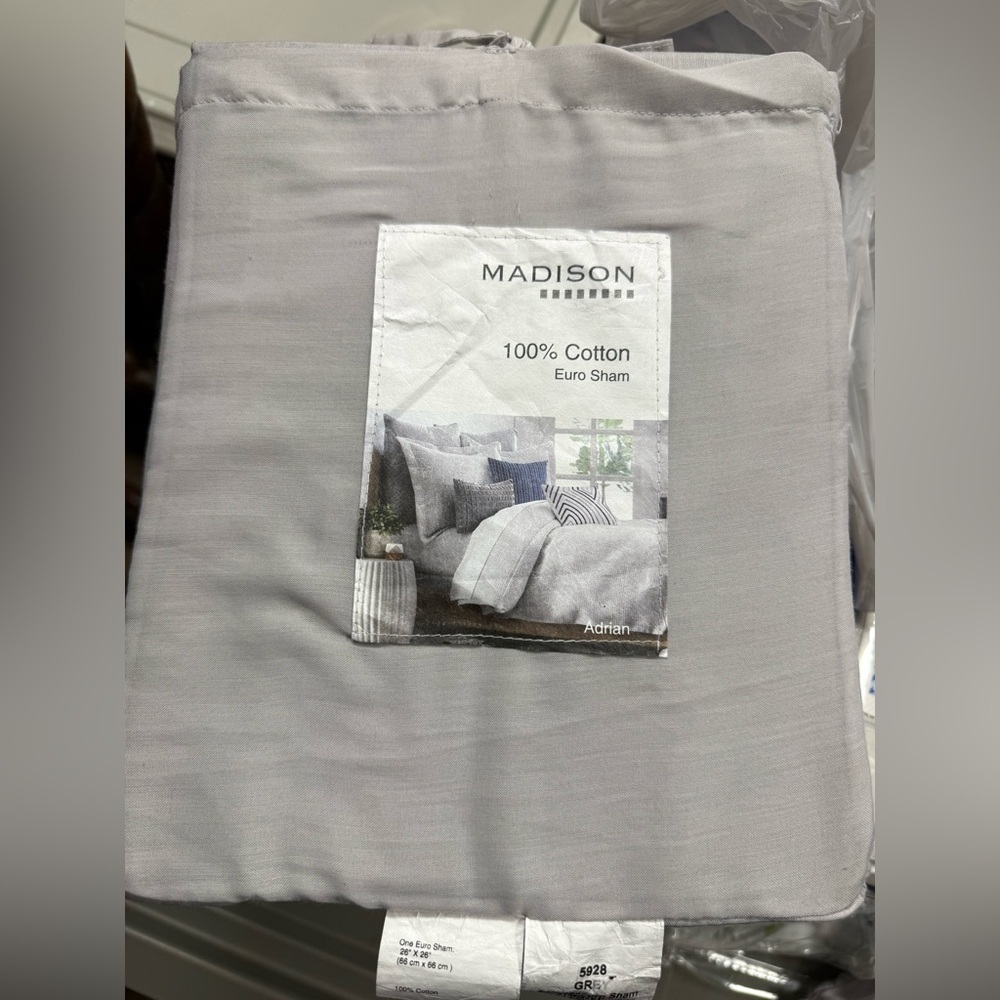 Madison Adrian pillow Euro sham solid medium grey 26" piping trim $65 new